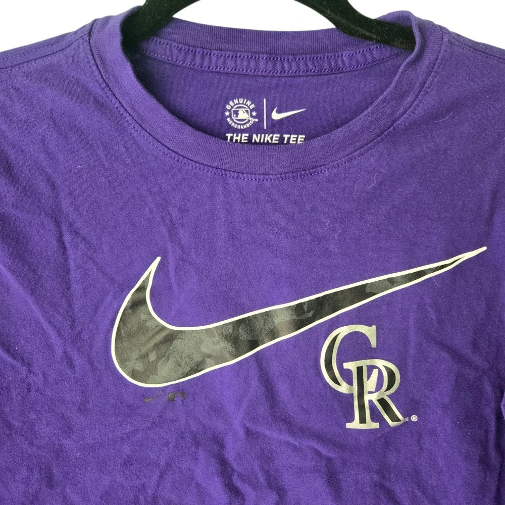 Nike Colorado Rockies Womens Long Sleeve‎ T-Shirt Purple Camo Swoosh MLB Medium